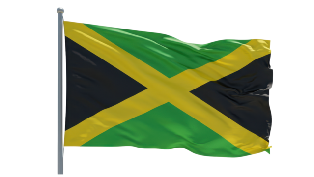 jamaica flag waving in wind isolated on transparent png