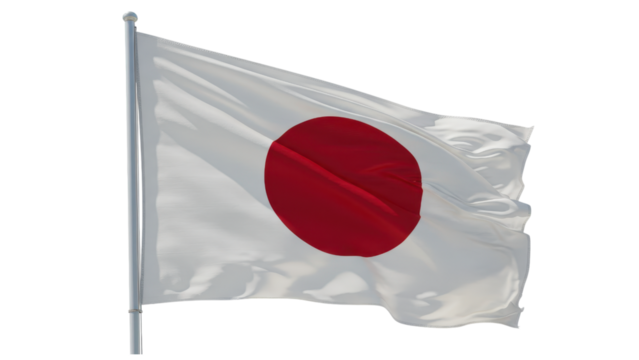 japan flag waving in wind isolated on transparent png - Powered by Adobe