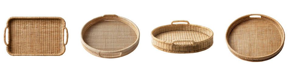 Assortment of handmade wicker baskets and trays