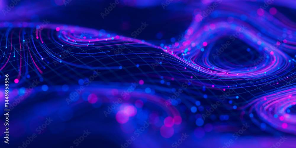 Poster closeup of big data swirl patterns in futuristic cyberspace. whirl flow of data in quantum digital n