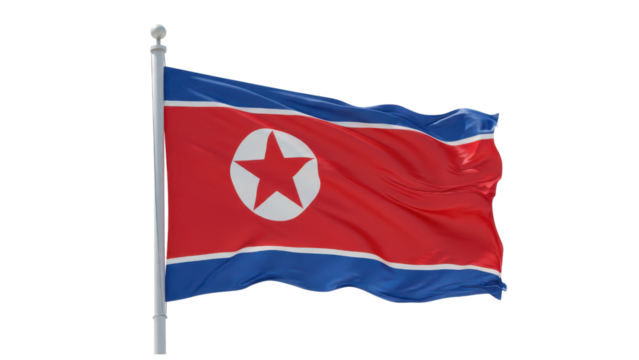 north korea flag waving in wind isolated on transparent png