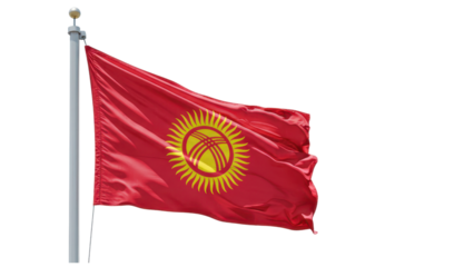 kyrgyzstan flag waving in wind isolated on transparent png