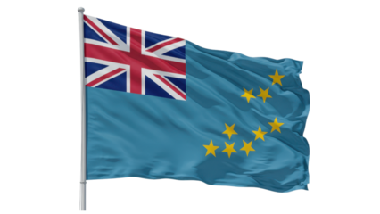tuvalu flag waving in wind isolated on transparent png