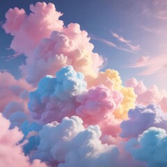 Fuzzy pink, blue, yellow blend, ethereal cotton candy clouds,  art,  magical