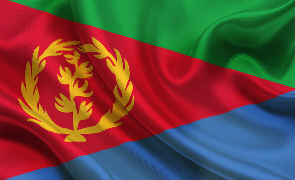 Eritrean National Flag With Vibrant Colors and Symbolic Emblem Displayed on Fabric