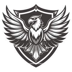 Obraz premium Majestic Eagle with Spread Wings on Shield Emblem Vector Illustration 