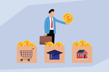 Flat Vector Investing Money for Future