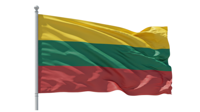 lithuania flag waving in wind isolated on transparent png