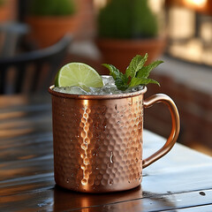 kentucky mule in copper mug (bourbon, lime, ginger beer)