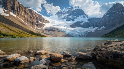 majestic glacier lake in canadian rockies
