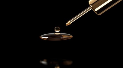 Naklejka premium Golden serum drop. Luxury essence dripping