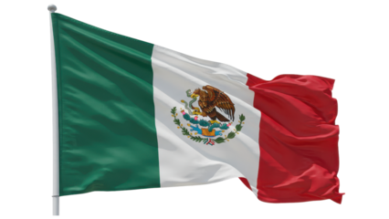 mexico flag waving in wind isolated on transparent png
