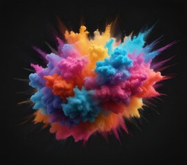 Obraz premium Multicolored powder cloud explodes on black backdrop, exciting spectacle , dynamic, event, intense