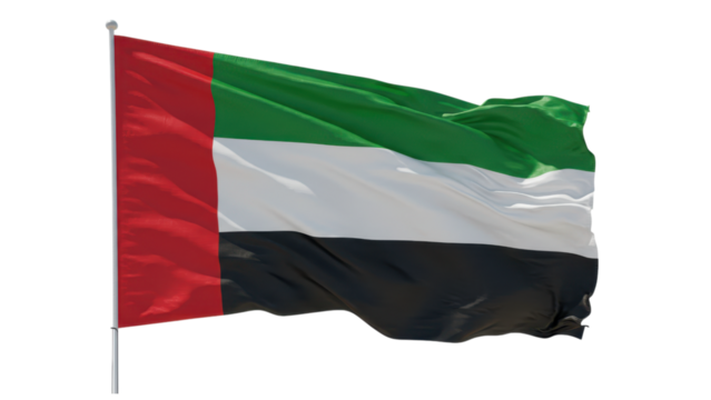 united arab emirtates flag waving in wind isolated on transparent png