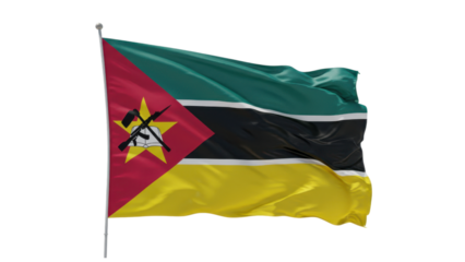 mozambique flag waving in wind isolated on transparent png
