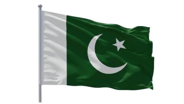 pakistan flag waving in wind isolated on transparent png