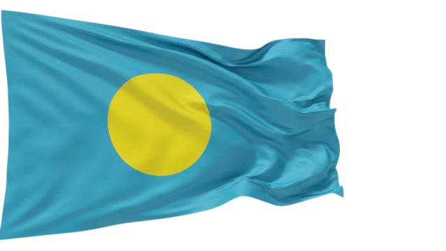 palau flag waving in wind isolated on transparent png