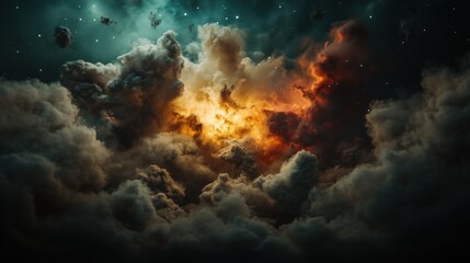 Obraz premium Vivid nebula cloud in outer space with glowing storm and galactic core