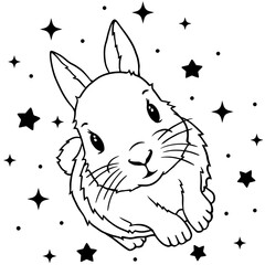Cute Easter bunny with stars, handdrawn vector illustration