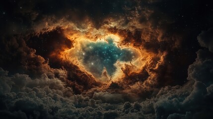 Vivid nebula cloud in outer space with glowing storm and galactic core