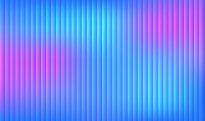 Neon ribbed glass effect. Ribbed glass surface pattern with vertical lines and gradient from turquoise to blue and purple color. Vector illustration modern geometric blurry design
