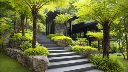Obraz premium Modern Hybrid House in Lush Rainforest Setting