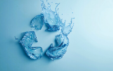 Recycle symbol made from water against blue background with copy space. Future is green.