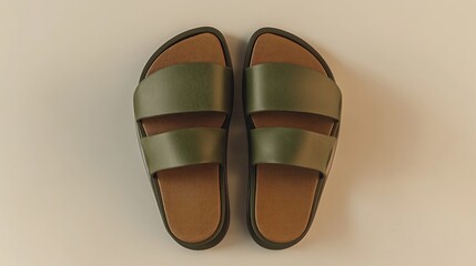 Fototapeta premium Olive green sandals with a tan platform sole