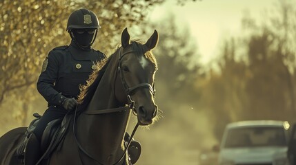 Obraz premium mounted police officer on patrol