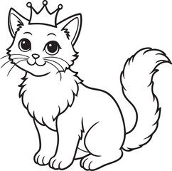 A fluffy kitten wearing a tiny crown coloring page, Bold and easy, the background is white