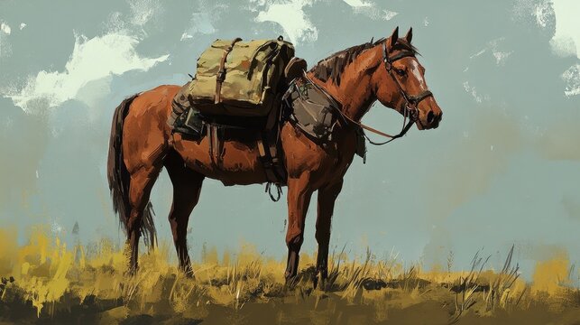 pack horse in a prairie landscape
