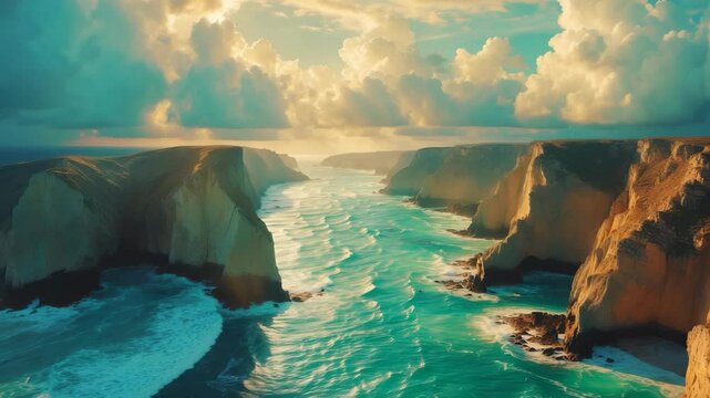 Aerial perspective of coastal bluffs and ocean