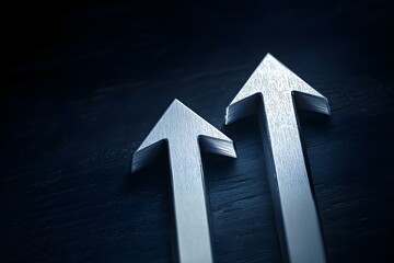 Progress and Growth: Three Silver Arrows Pointing Upward