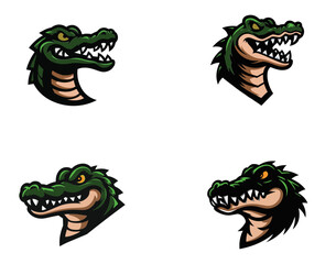 Alligator Mascot Head Icons – Cartoon Crocodile Logos and Animal Emblems for Esports Branding