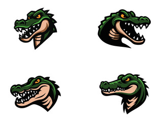 Obraz premium Alligator Mascot Head Icons – Cartoon Crocodile Logos and Animal Emblems for Esports Branding