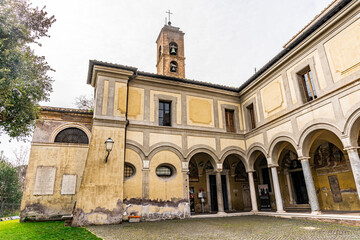 Facade of the church of Sant'Onofrio al Gianicolo founded in 1439, with exterior Renaissance porch...