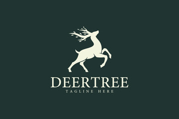 deer tree logo design template, logo icon vector illustration silhouette