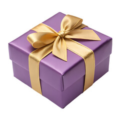 Obraz premium Elegant Purple Gift Box with Gold Ribbon Perfect for Holidays and Special Occasions isolated on transparent background