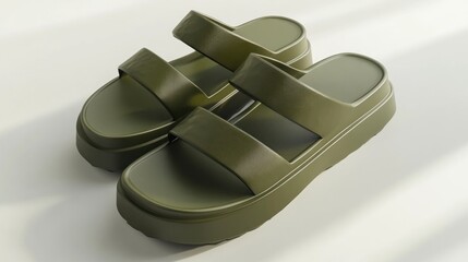 Olive green platform sandals with double-strap design