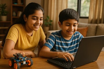 Kids enjoying educational technology together.