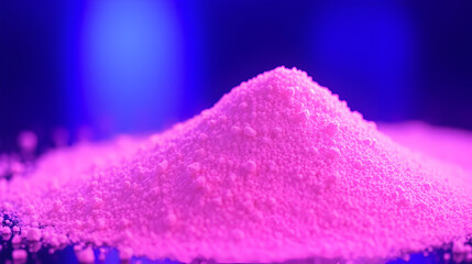 Detailed shot of thorium dioxide powder its fine white granules glowing softly under ultraviolet light