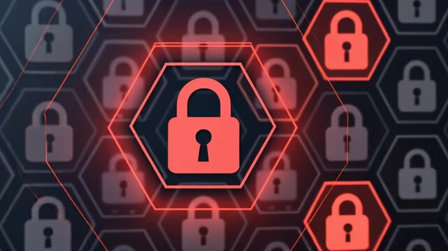 Digital Lock Icons on Hexagonal Grid &ndash; Cybersecurity and Data Safety Concept - Data Encryption Background