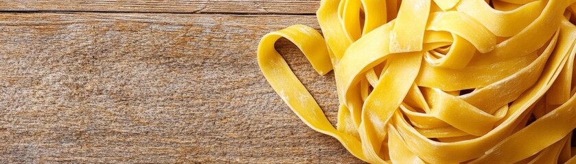 Fresh Pasta Nest on Rustic Wood Table, Italian Food ,Cooking