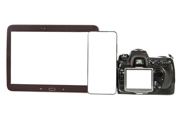 Digital Camera, Smartphone, and Tablet Devices Isolated on transparent Background