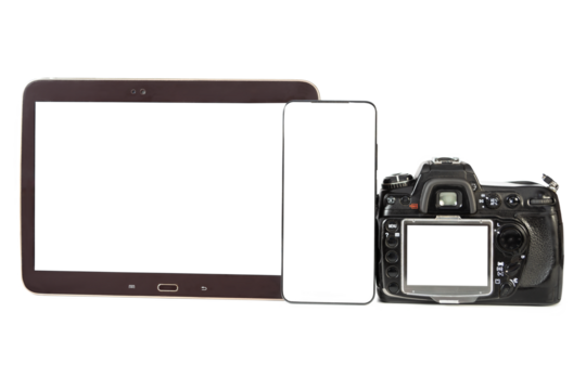 Digital Camera, Smartphone, and Tablet Devices Isolated on transparent Background