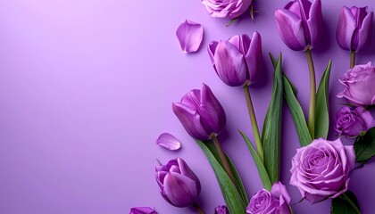Obraz premium purple background with flower design elements, abstract floral border in pink and purple