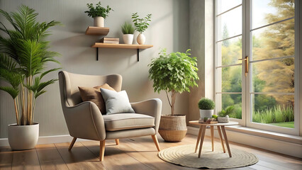 Relaxing cozy corner with comfortable armchair ideal for reading or unwinding interior space