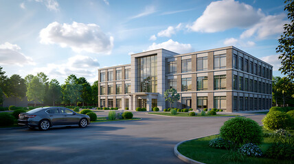 Obraz premium Modern Office Building Architectural Rendering Exterior Design Visualization