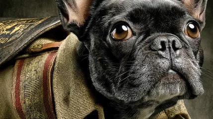 Gordijnen French Bulldog in a fashionable trench coat © Olga