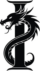 Dragon around a pillar high quality vector art, dragon around a pillar silhouette, dragon around a pillar line art vector illustration